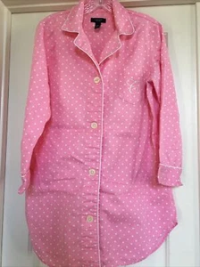 CHAPS Women's M Pink & White Polka Dot Long Sleeved Nightgown shirt - Picture 1 of 2