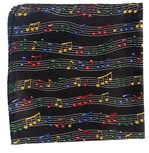 Coloured Music Staves on black 100% Silk Handkerchief - Picture 1 of 2
