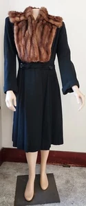 Classic Late 1930s Early 1940s Art Deco Wool & Fur Princess Coat Medium - Picture 1 of 16