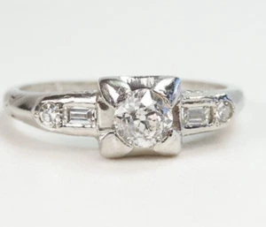 Antique 1920's European Engagement Ring Platinum Ring Size 6 UK-L1/2 EGL USA - Picture 1 of 15