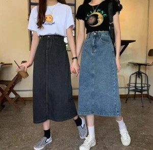 Nuevo Verano Para Mujer Vestido Denim Informal Cintura Alta Largo Medio Falda Jeans Falda - Imagen 1 de 17