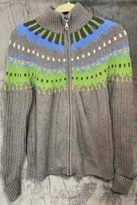 Covington Gray Thick Knit Full Zip Artsy Cardigan Size XL Ribbed Hem Preppy Y2K - Picture 1 of 9
