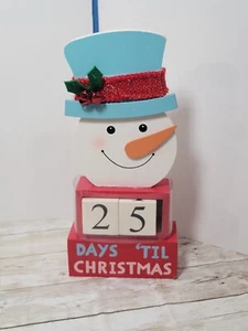 Enchanted Forest Wood Christmas Countdown Sign Snowman Red Blue New - Picture 1 of 5