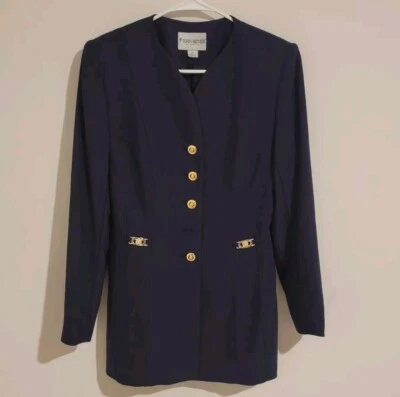 Chaqueta para mujer John Meyer talla 6 azul marino dorado botón náutico abrigo ecuestre Foto 1 de 4