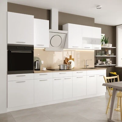 Küche mit Hochschrank Küchenzeile Einbauküche Küchenblock Weiß Matt 300 cm ALINA - Bild 1 von 4