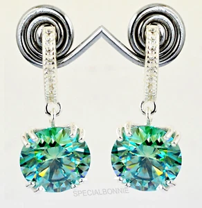 15.00Ct Certified Blue Diamond Solitaire Dangler Earrings, Amazing Luster! VIDEO - Picture 1 of 9