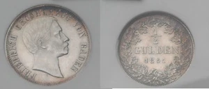 Germany Baden state..1861...1/2 Gulden...UNC-cleaned...Anacs slab--hd - Picture 1 of 8