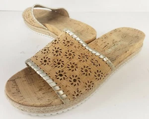 Jack Rogers Sandals Women's 7M Tan Gold Cork Espadrille Slip On Slide Wedge - Picture 1 of 11