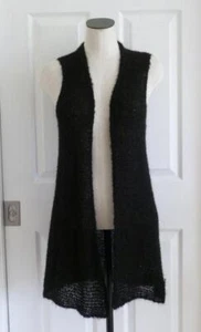 Eileen Fisher Black 89% Peruvian Alpaca Open Long Vest Topper Duster S Rare EUC - Picture 1 of 13