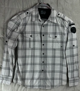 Camisa con botones a cuadros Fox Racing para hombre grande blanca/negra bolsillos de manga larga - Imagen 1 de 9