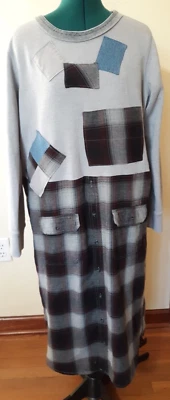 Upcycled Lagenlook толстовка и фланель миди платье / туника один размер M-XL - Изображение 1 из 4