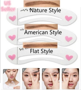 Korean 3 Style Eyebrow Grooming Stencil Kit Template Guide Makeup Shaping - Picture 1 of 4