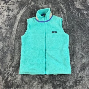 Vtg Patagonia Sherpa Deep Pile Fleece Vest Kids 14 Blue Mock Neck Full Zip - Picture 1 of 8