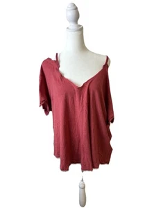 FREE PEOPLE Over U Top WOMENS SIZE L NWT Red Oversized Slouchy Lagenlook Linen - Picture 1 of 10