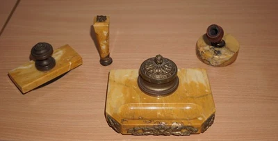 Schreibtisch Garnitur / Stein - Messing - Holz / Marmor ? - Bild 1 von 4