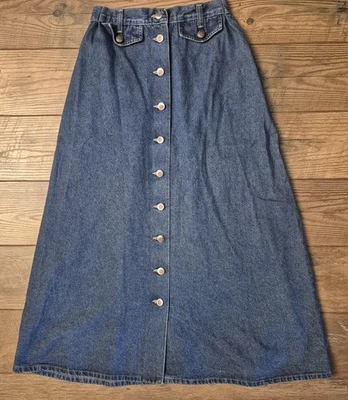 Maxi falda vaquera St Johns Bay de colección años 90 para mujer talla 10? Botones de lavado medio hechos en EE. UU. Foto 1 de 4