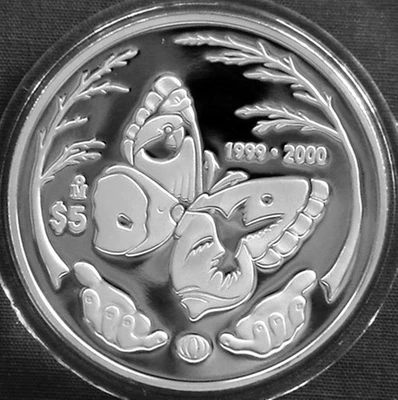 México 5 pesos 1999-2000 Mariposa Milenio KM#630 999Ag Plata Prueba 31,1 g Foto 1 de 4