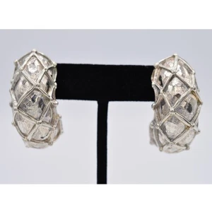 Pendientes de clip Givenchy vintage gruesos de plata cepillada aro pasarela años 80 BinH - Imagen 1 de 12