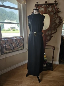 Vintage 70’s Sleek Black Belted Maxi Dress. Small Sleeveless Dress. - Picture 1 of 1