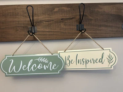 2 New Metal Tin Hanging Rope Decor Signs “Welcome” “Be Inspired” Country Cottage - Image 1 of 4