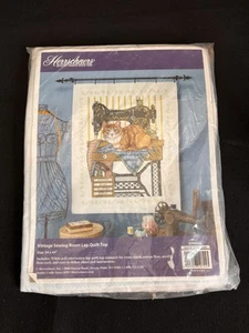 Herrschners Vintage Nähmaschine Zimmer Schoß Quilt Top gestempelt Kreuzstich Katze - Bild 1 von 12