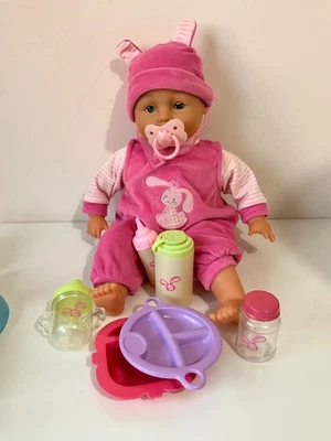 Baby doll bundle ELC interactive doll Baby Carrier Bag Cups Dishes Bottle 18” - Image 1 of 4