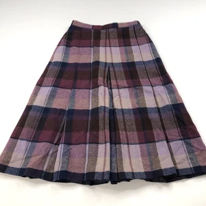 Liliane Burty Paris EUR 40 US LG (Fit 26In) Wool Pintuck Lined Midi Skirt Purple - Picture 1 of 10
