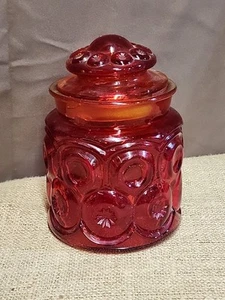 Red L.E. Smith 'MOON AND STARS' 5” Canister W/ Lid with Chip - Picture 1 of 9