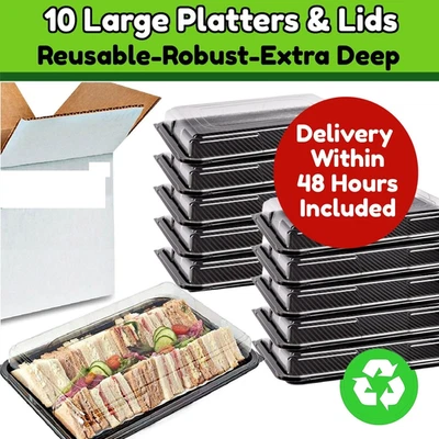 Caterline 10x Large Reusable Food Platters with Lids Catering Buffets Parties