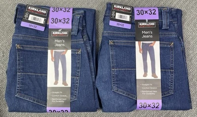 Lote de (2) pantalones de mezclilla Kirkland Signature para hombre 30x32 cómodos elásticos calce recto nuevos con etiquetas Foto 1 de 4