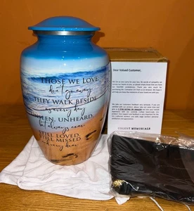 Cogent Memorials Feuerbestattung Urne für menschliche Asche, ozeanblau, Fußabdrücke, groß - Bild 1 von 4