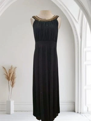 Maxi Vestido Haani Talla XL Negro Dorado Brillante Estrás Cuentas Sin Mangas NUEVO Foto 1 de 4
