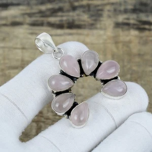 Rose Quartz Gemstone 925 Sterling Silver Flower Jewelry Pendant Christmas Gifts - Picture 1 of 4