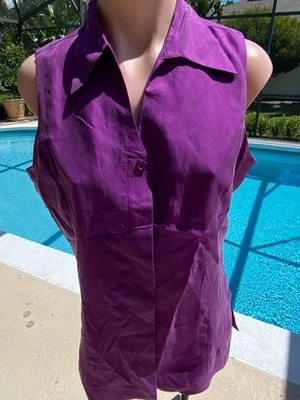 Camisa Top Silkland Seda Púrpura Sin Mangas Abotonada Para Mujer Talla M Mediana Foto 1 de 4