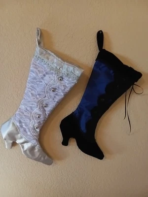 Victorian Style Boot Shoe Satin & Velvet Christmas stockings Set of 2 - Image 1 of 3