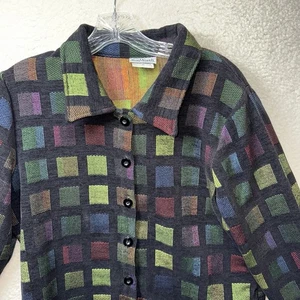 Blazer chamarra vintage años 90 BonWorth chenilla cuadrados multicolor para mujer XS - Imagen 1 de 8