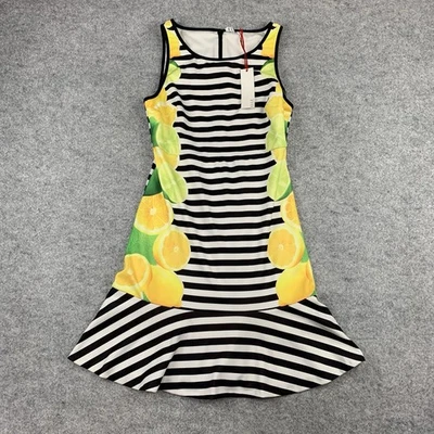 New Elle Women's Size 2 Black White Striped Lemon Print Sleeveless Flounce Hem - Image 1 of 4