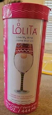 Lolita Love My Wine "Gnome For The Holidays" Wine Glass 15oz. Nib - Image 1 of 4