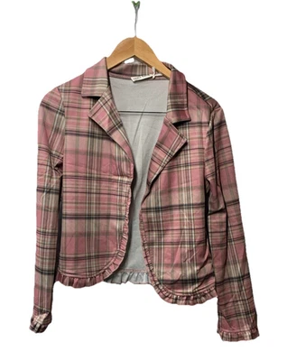 GRACE KARIN Women Business Casual Cropped Blazer Pink Plaid Small Long Sleeve - Image 1 of 4