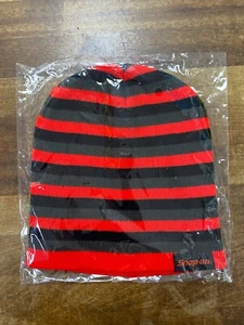 Genuine Snap-On Tools Red Black and Grey Striped Beanie Hat New - Picture 1 of 3