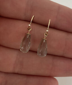 9ct Gold Faceted Green Amethyst Vintage Drop Dangly Earrings