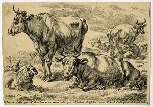 Antique Master Print-LANDSCAPE-COW-SHEEP-RESTING.-Berchem-ca. 1680 - Picture 1 of 1