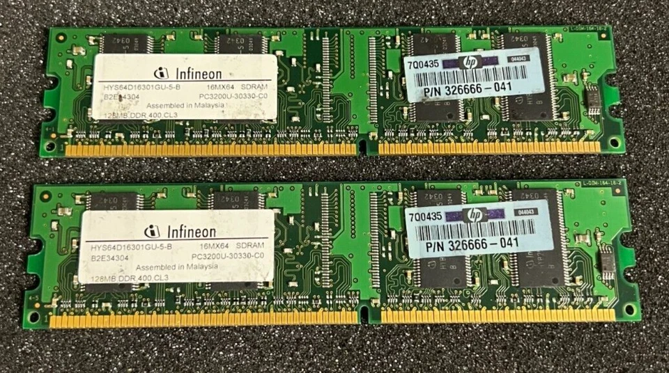 Infineon 256MB Kit; 2 x 128MB PC3200 DDR-400MHz non-ECC (HYS64D16301GU-5-B) - Image 1 of 1