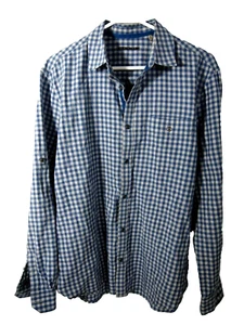 Elie Tahari Mens Shirt M Grey Blue Gingham Plaid Long Sleeve Button Cotton - Picture 1 of 4
