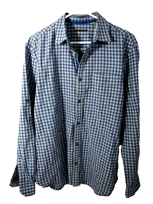 Elie Tahari Mens Shirt M Grey Blue Gingham Plaid Long Sleeve Button Cotton - Image 1 of 4