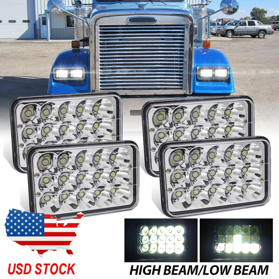Faros LED 4x6" H4 haz alto bajo para Freightliner Classic XL Kenworth C500 4 piezas Foto 1 de 4