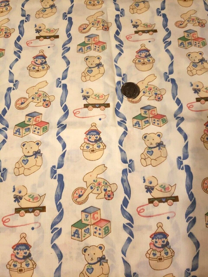 Fabric 1.5 YD Childrens Pastel Teddy Bears Bunnies Duck ABC Nursery Baby Quilt - Image 1 of 1