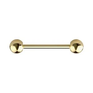 Straight Barbell Tongue Nipple Ring 14K Solid Yellow Gold 14G Piercing - Picture 1 of 1