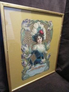 Vintage gerahmter Stanzkalender Werbung geprägt Dame floral 25,5" T 1900er - Bild 1 von 12