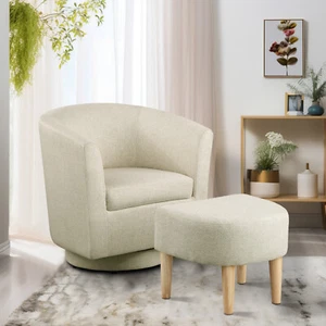 Swivel Accent Armchair w/Ottoman Modern Fabric Single Sofa Chair for Living Room - Picture 1 of 12